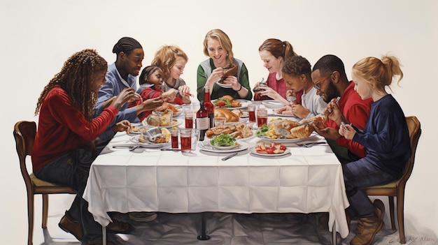 Osoby jedzące wspólnie posiłek